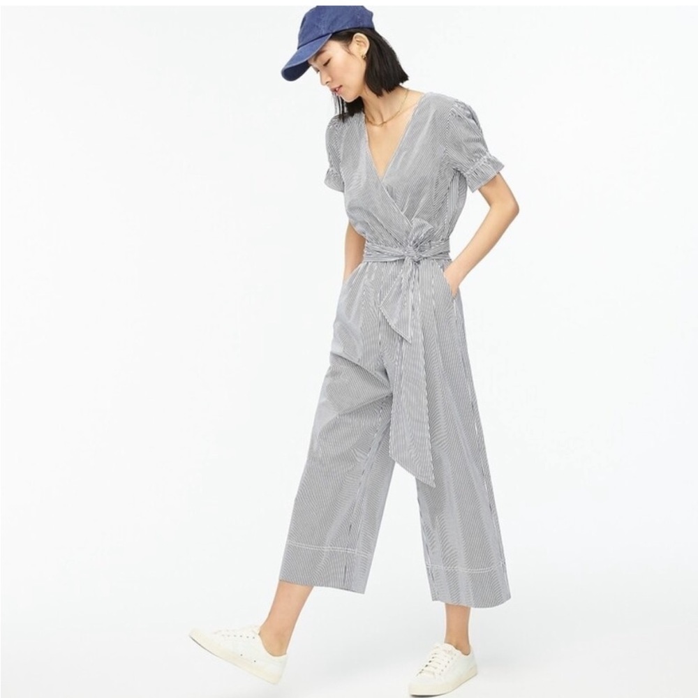 J. Crew Navy Ruffle stretch cotton poplin jumpsuit 2 organic
